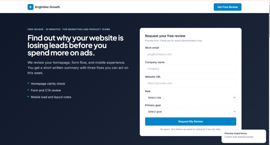 Marketing landing page concept focused on conversion and CTAs