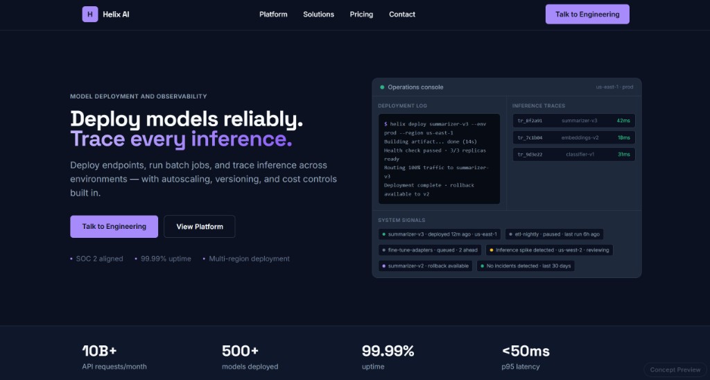 AI platform website concept with futuristic modern design